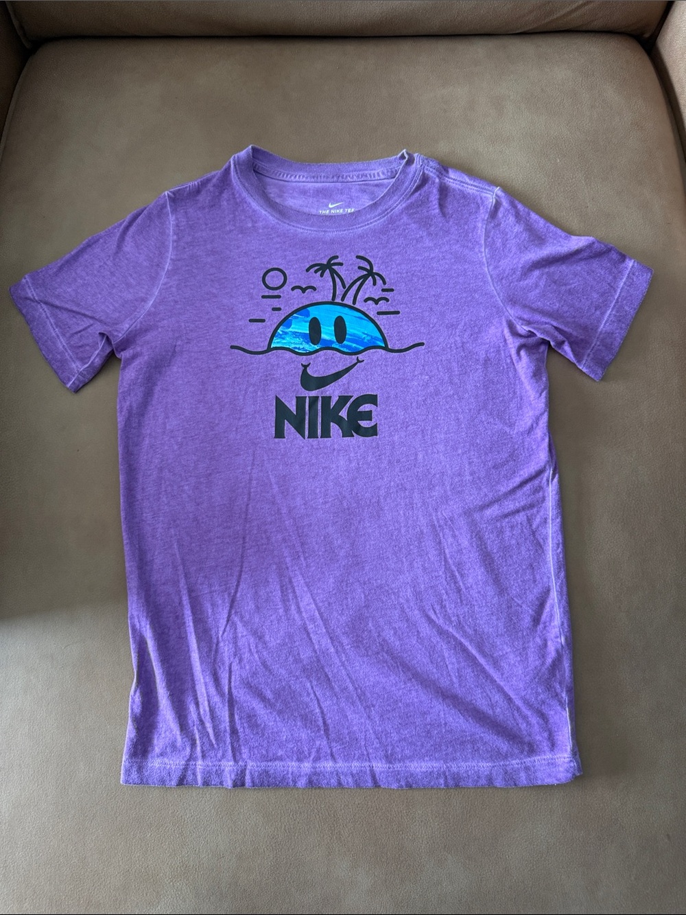 Nike Purple Tee with Blue Smiley Island Graphic